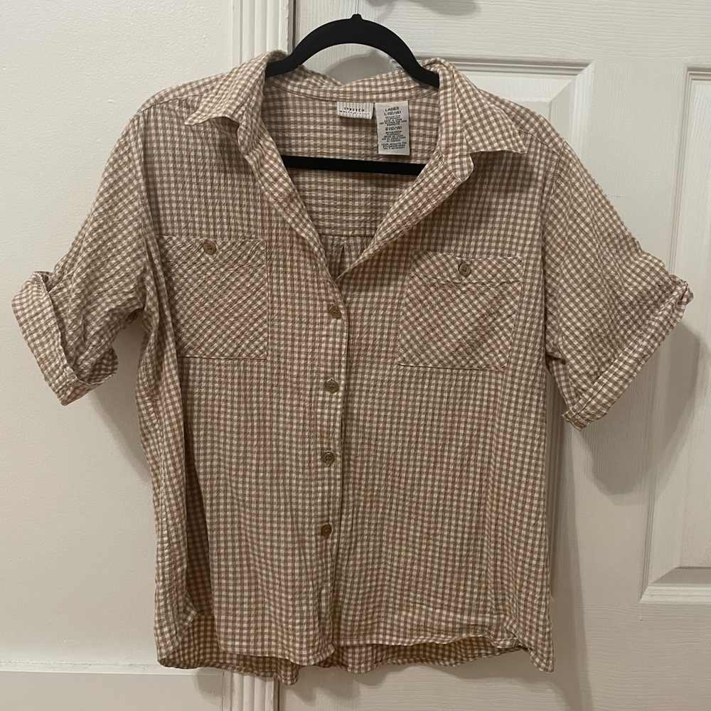 90s Vintage Gingham Button Down Short Sleeve Shirt